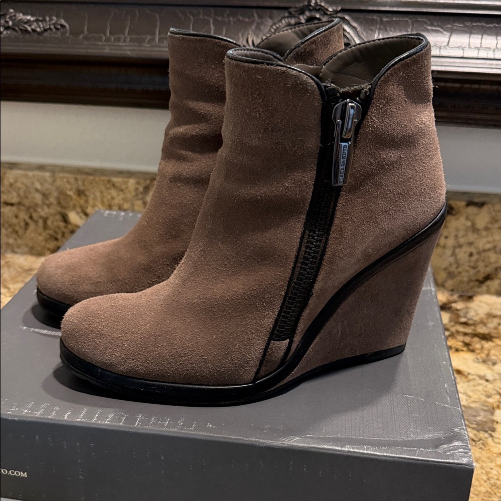 Vince Camuto Taupe Suede Wedge Ankle Boots